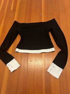 Edikted Black Off-the-Shoulder Long Sleeve Top with White Cuffs and Hem